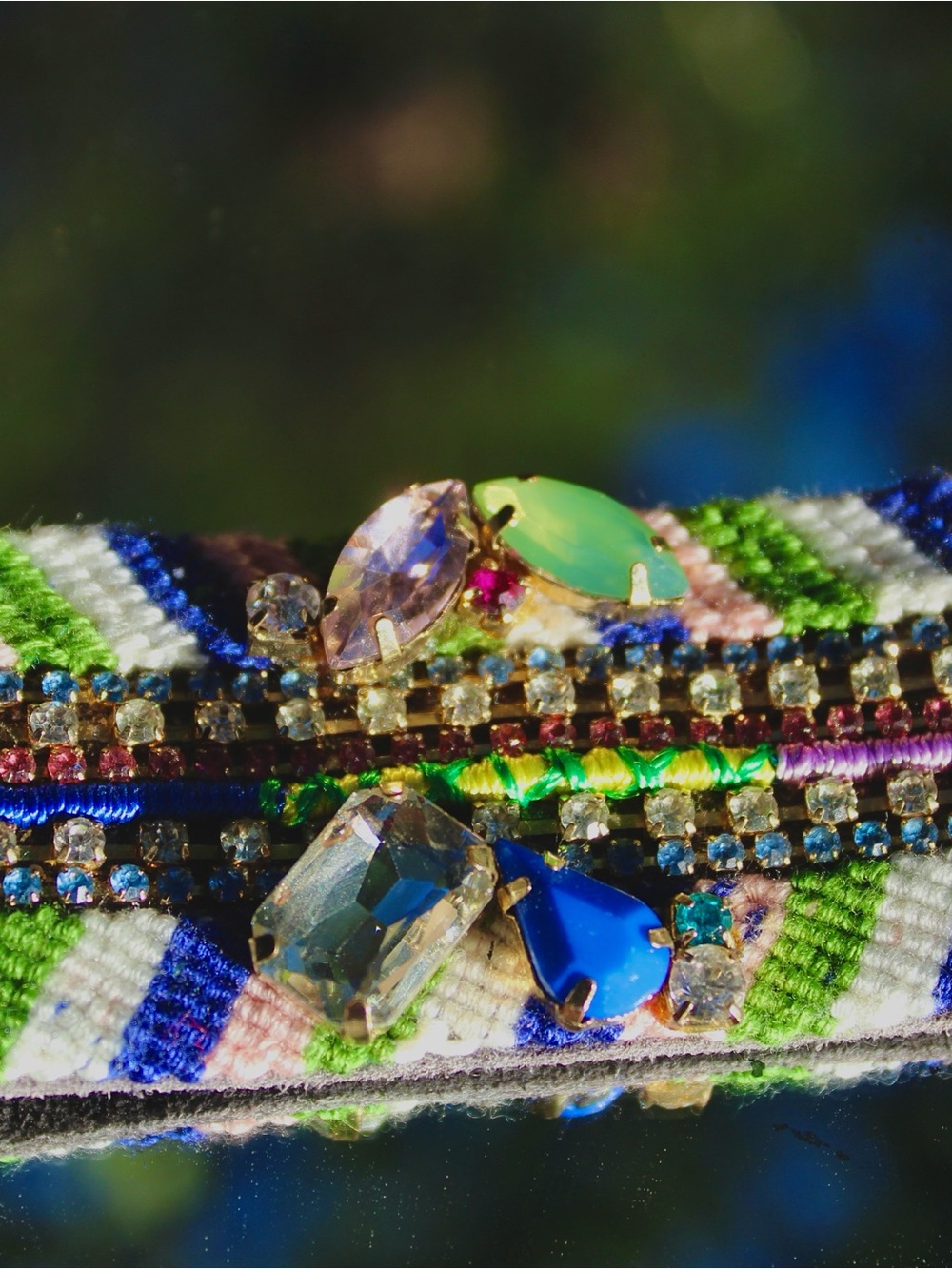 Plunder Design Woven Rhinestone Magnetic Cuff Bracelet Boho Mixed Media